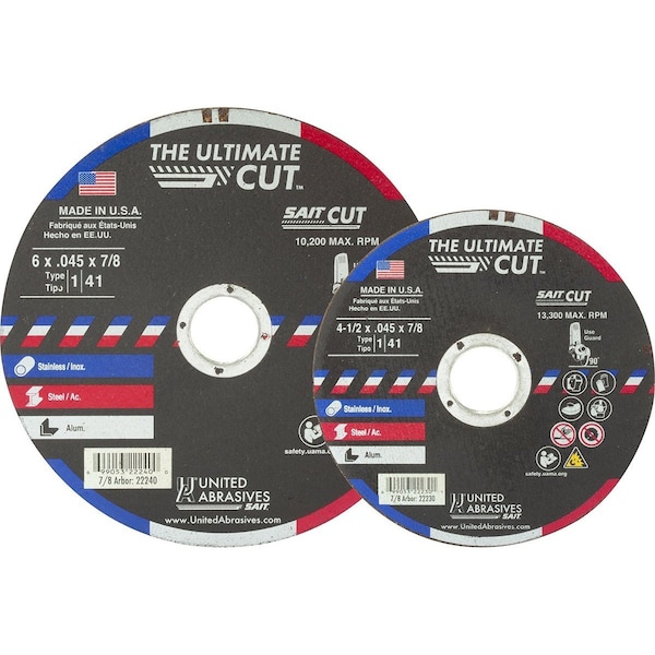 United Abrasives/Sait United Abrasives - Sait Cut Off Wheel Type 1 Ultimate Cut 4-1/2 x .045 x 7/8 Blended, PK50 22230 - main